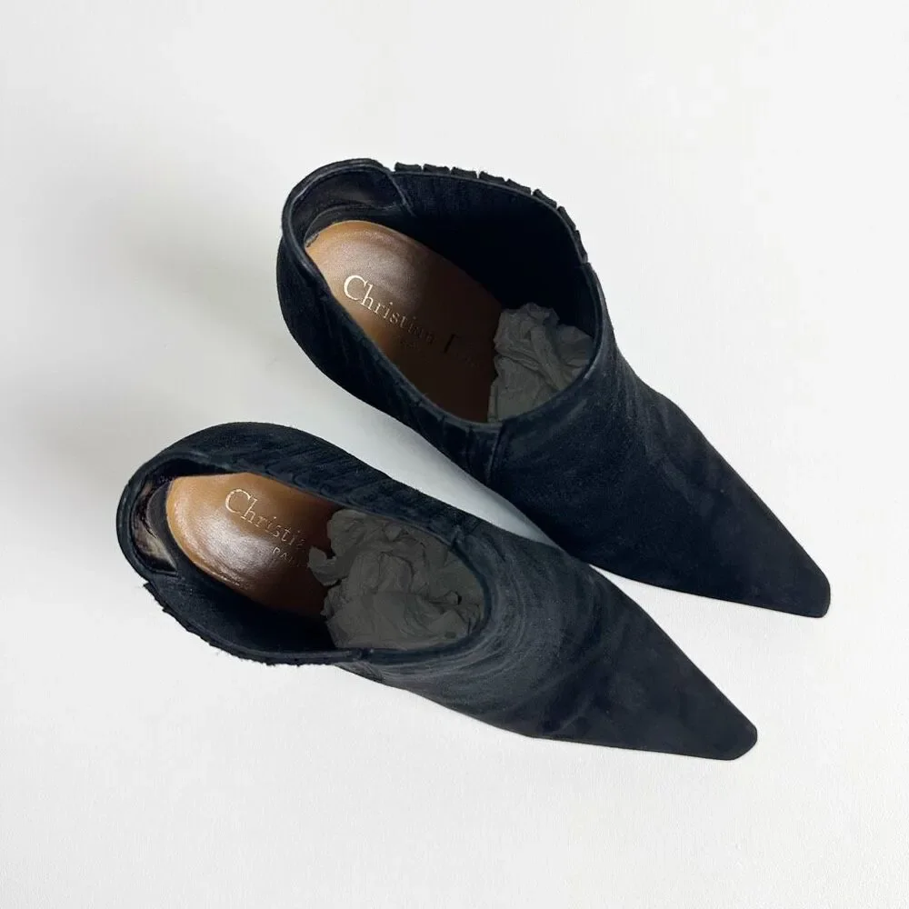 DIOR Optic-D Black Suede Chelsea Ankle Boot 37.5 Sculpted Tortoiseshell Wedge
